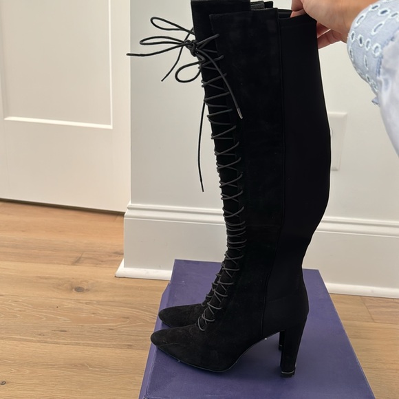 Stuart Weitzman Highstrung Black Lace up Boots Size 5.5 - Picture 5 of 7